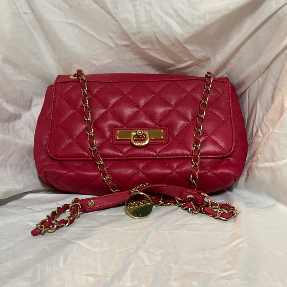 DKNY lambskin raspberry handbag with gold details